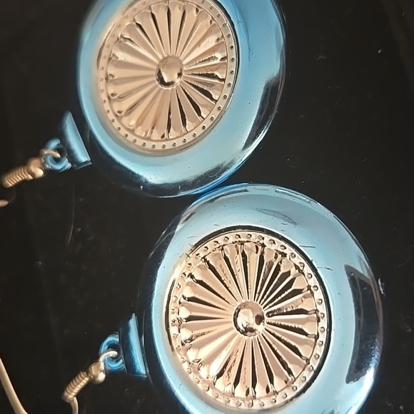 Vintage Glass Light Blue and Silver Christmas Ornament Earrings, RARE! - Picture 2 of 3